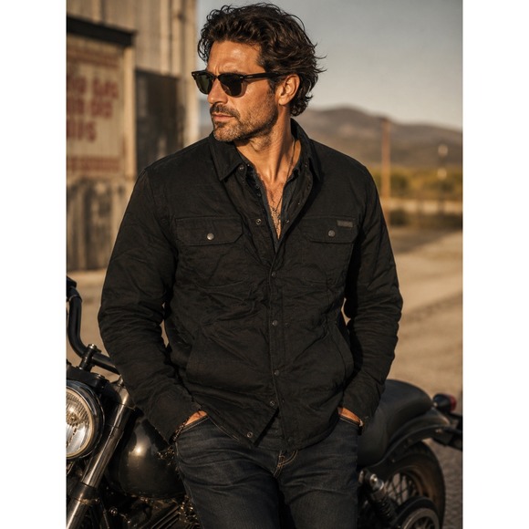 Harley-Davidson Other - Harley-Davidson Mens Black Quilted Snap Front Shirt Jacket Size Large Cotton L